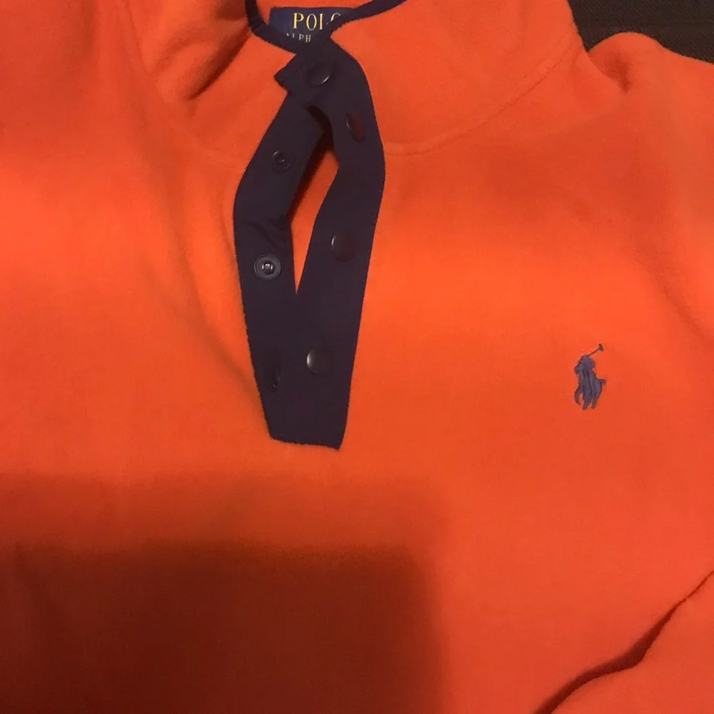 POLO RALPH LAUREN MEN’S 1/4 SNAP BUTTON FLEECE JACKET SWEATER LARGE ORANGE